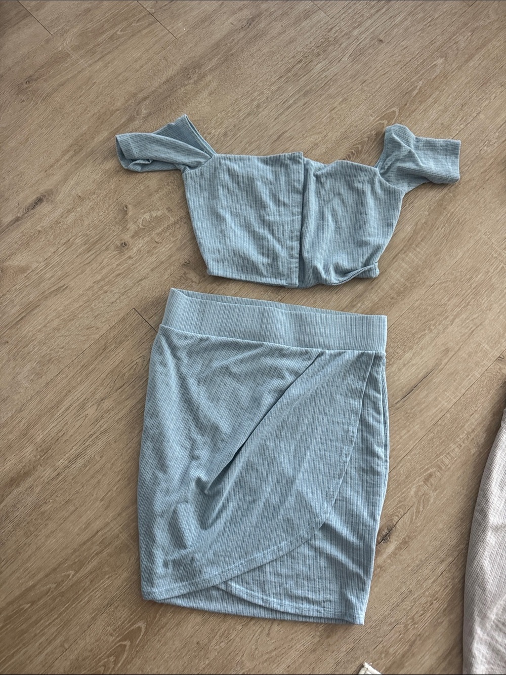 Light Blue Ribbed Two-Piece Skirt Set